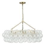 Brass Halo Ribbed Glass Globe Bubble Ring Chandelier - Image 8