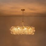 Brass Halo Ribbed Glass Globe Bubble Ring Chandelier - Image 10
