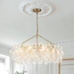 Brass Halo Ribbed Glass Globe Bubble Ring Chandelier
