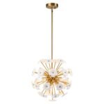 Ceramic Hoya Floral Brass Sunburst Sphere Chandelier - Image 7