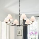Classic French 6-Light White Linen Shade Chandelier - Image 3