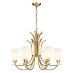 French 6-Light Frosted Glass Shade Scrolling Chandelier - Image 7