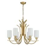 French 6-Light Frosted Glass Shade Scrolling Chandelier - Image 6