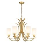 French 6-Light Frosted Glass Shade Scrolling Chandelier - Image 5