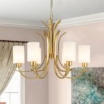 French 6-Light Frosted Glass Shade Scrolling Chandelier
