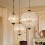 French Antique Brass Crystal Globe Chandelier - Image 5