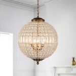 French Antique Brass Crystal Globe Chandelier