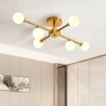 Gold Sputnik Frosted Glass Globe Semi Flush Mount Chandelier - Image 2