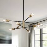 Mid-century 2-Tier Black Brass Sputnik Chandelier