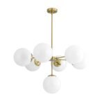 Mid-Century 7-light Brass Opal Glass Globe Sputnik Chandelier - Image 8
