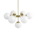 Mid-Century 7-light Brass Opal Glass Globe Sputnik Chandelier - Image 11