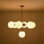 Mid-Century 7-light Brass Opal Glass Globe Sputnik Chandelier - Image 18