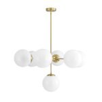Mid-Century 7-light Brass Opal Glass Globe Sputnik Chandelier - Image 9