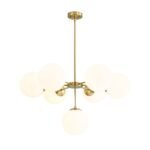 Mid-Century 7-light Brass Opal Glass Globe Sputnik Chandelier - Image 4