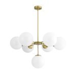 Mid-Century 7-light Brass Opal Glass Globe Sputnik Chandelier - Image 5