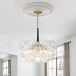 Modern Cluster Ribbed Glass Globe Bubble Chandelier