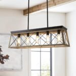 Modern Farmhouse 5-light Kitchen Island Faux Wood Linear Chandelier Pendant - Image 5