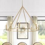 Oversized Chic Brass Candle Style Wagon Wheel Chandelier