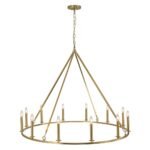 Oversized Chic Brass Candle Style Wagon Wheel Chandelier - Image 6