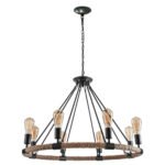 Vintage Hemp Rope Wheel Chandelier - Image 6
