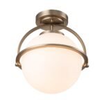 Wide Opal Glass Globe Brass 1-Light Ceiling Light - Image 5