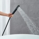 Thermostatic Freestanding Bathtub Faucet Waterfall Tub Filler Brushed Nickel Floor Mount Brass Bathroom Faucets with Hand Shower - Image 9