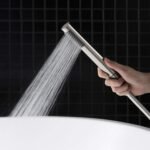 Contemporary Single Handle Floor Mount Freestanding Tub Filler Faucet with Hand Shower in Brushed Nickel Finish - Image 18