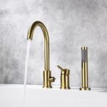 Split Bathtub Faucet, Three-Piece Basin Faucet, Cylinder Side Type Hot and Cold Water Mixer Tap, All Copper Round Single Handle Faucet Bathroom Shower,Black(Brushed Gold) - Image 4