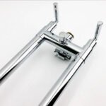 Electroplating bathtub side hot and cold bathtub faucet copper double rod vertical floor shower head set double handle a cross long handle - Image 5