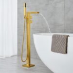 Thermostatic Freestanding Bathtub Faucet Waterfall Tub Filler Brushed Nickel Floor Mount Brass Bathroom Faucets with Hand Shower - Image 7