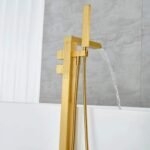 Thermostatic Freestanding Bathtub Faucet Waterfall Tub Filler Brushed Nickel Floor Mount Brass Bathroom Faucets with Hand Shower - Image 5