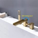 Split Bathtub Faucet, Waterfall Outlet Basin Faucet, Three-Piece Hot and Cold Water Mixer Tap, All Copper Tub Side Faucet Bathroom Shower Set,Brushed Gold(Matte Black) - Image 6
