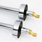 Electroplating bathtub side hot and cold bathtub faucet copper double rod vertical floor shower head set double handle a cross long handle - Image 4