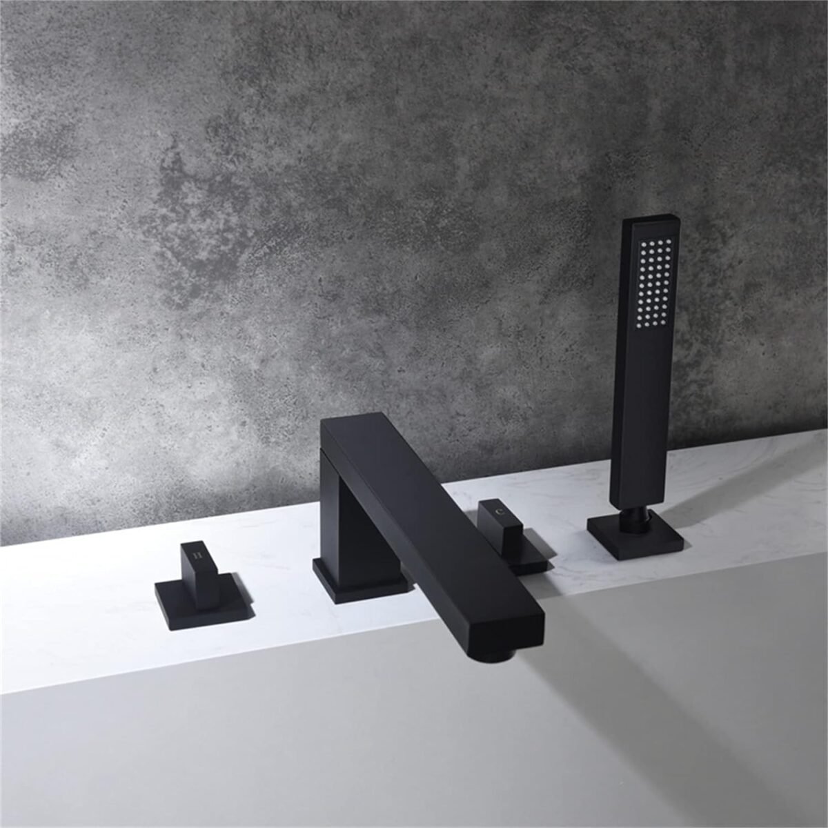 Black Bathtub Faucet, All-Copper Four-Piece Cold and Hot Water Mixer Tap, Split Type Tub-Side Shower Faucet, 360°Rotation Athroom Faucet Shower Set - Image 9