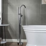 Contemporary Single Handle Floor Mount Freestanding Tub Filler Faucet with Hand Shower in Brushed Nickel Finish - Image 16