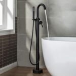 Contemporary Single Handle Floor Mount Freestanding Tub Filler Faucet with Hand Shower in Brushed Nickel Finish - Image 14