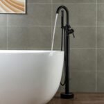 Contemporary Single Handle Floor Mount Freestanding Tub Filler Faucet with Hand Shower in Brushed Nickel Finish - Image 10