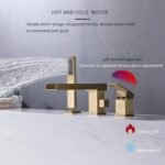 Split Bathtub Faucet, Waterfall Outlet Basin Faucet, Three-Piece Hot and Cold Water Mixer Tap, All Copper Tub Side Faucet Bathroom Shower Set,Brushed Gold(Matte Black) - Image 7