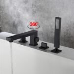 Black Bathtub Faucet, All-Copper Four-Piece Cold and Hot Water Mixer Tap, Split Type Tub-Side Shower Faucet, 360°Rotation Athroom Faucet Shower Set - Image 8