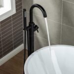Contemporary Single Handle Floor Mount Freestanding Tub Filler Faucet with Hand Shower in Brushed Nickel Finish - Image 9