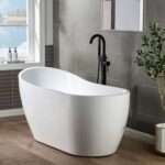 Contemporary Single Handle Floor Mount Freestanding Tub Filler Faucet with Hand Shower in Brushed Nickel Finish - Image 5