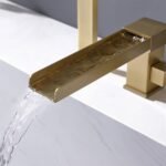 Split Bathtub Faucet, Waterfall Outlet Basin Faucet, Three-Piece Hot and Cold Water Mixer Tap, All Copper Tub Side Faucet Bathroom Shower Set,Brushed Gold(Matte Black) - Image 4
