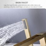 Split Bathtub Faucet, Waterfall Outlet Basin Faucet, Three-Piece Hot and Cold Water Mixer Tap, All Copper Tub Side Faucet Bathroom Shower Set,Brushed Gold(Matte Black) - Image 5