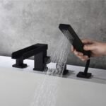 Bathroom Hot & Cold Water Tank Side Shower Head Full Copper Black Swivel Three Hole Four Hole Split Seated Bathtub Faucet - Image 7