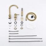 Split Bathtub Faucet, Three-Piece Basin Faucet, Cylinder Side Type Hot and Cold Water Mixer Tap, All Copper Round Single Handle Faucet Bathroom Shower,Black(Brushed Gold) - Image 10