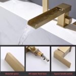 Split Bathtub Faucet, Waterfall Outlet Basin Faucet, Three-Piece Hot and Cold Water Mixer Tap, All Copper Tub Side Faucet Bathroom Shower Set,Brushed Gold(Matte Black) - Image 8