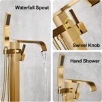 Freestanding Bathtub Faucet Tub Filler Floor Mount Bathroom Faucets Brass Single Handle with Hand Shower - Image 27