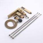 Split Bathtub Faucet, Waterfall Outlet Basin Faucet, Three-Piece Hot and Cold Water Mixer Tap, All Copper Tub Side Faucet Bathroom Shower Set,Brushed Gold(Matte Black) - Image 10