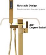 Freestanding Bathtub Faucet Tub Filler Floor Mount Bathroom Faucets Brass Single Handle with Hand Shower - Image 25