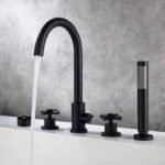 Bathtub Faucet, All Copper Five-Piece Hot and Cold Water Mixer Tap, Split Type Basin Faucet Rotatable Spout, Pull-Out Shower Faucet Set